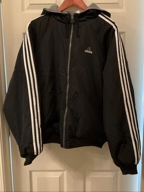 Adidas Reversible Jacket Black with White Stripes or Gray with Logo on back.
